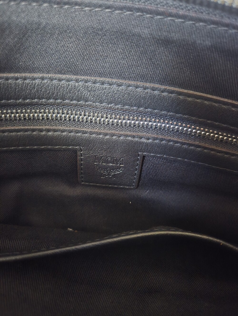 MCM Black Leather Embossed Visetos Bag w/Interior Zip Pocket